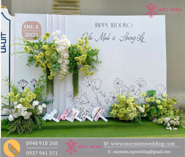 Trang trí backdrop cưới hoa lụa lá tươi giá chỉ 6,900,000 vnđ