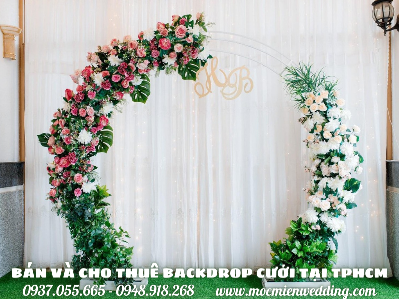 Cho thuê backdrop cưới hoa lụa đơn giản
