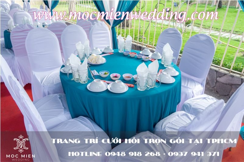 Cho thuê bộ bàn ghế ăn tiệc tông màu xanh cổ vịt tại TPHCM