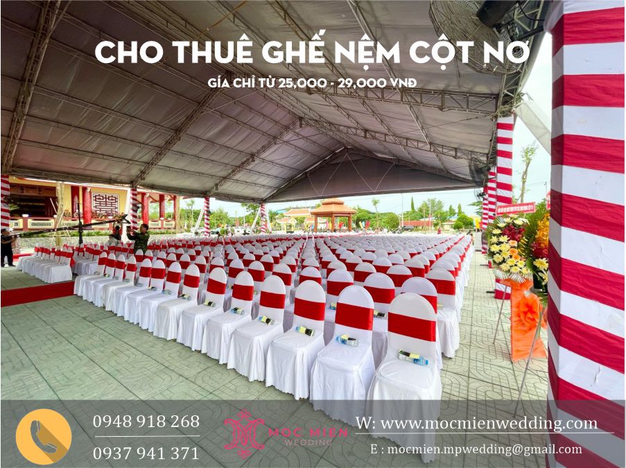 Cho thuê ghế nệm cột nơ giá chỉ từ 25,000 - 29,000 vnđ/cái