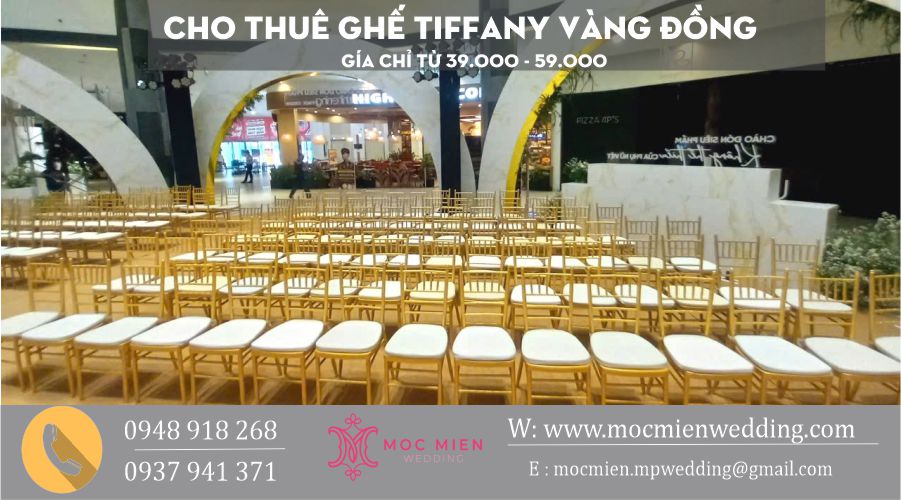 Cho thuê ghế tiffany sự kiện màu vàng đồng giá chỉ từ 39,000 - 59,000 vnđ