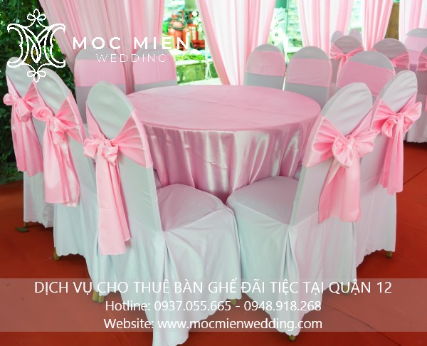 Cho thuê bàn ghế nệm tone màu hồng đãi tiệc cưới 