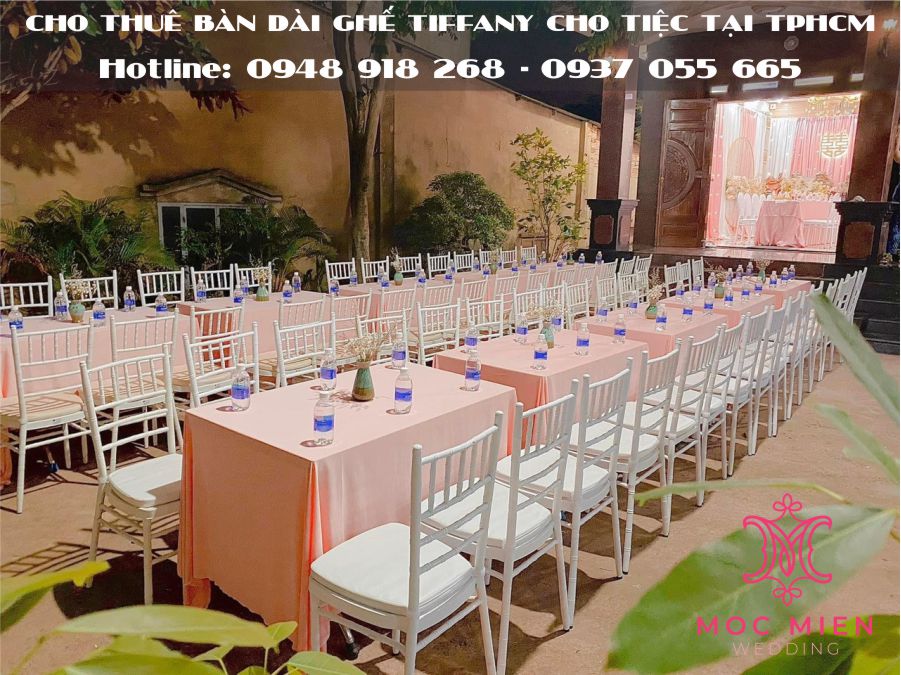 Cho thuê bàn dài - ghế tiffany trắng cho tiệc cưới tại nhà TPHCM