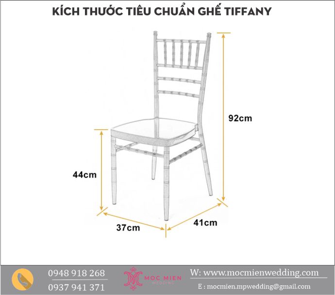 Kích thước tiêu chuẩn của ghế tiffany - chiavari tại Mộc Miên wedding