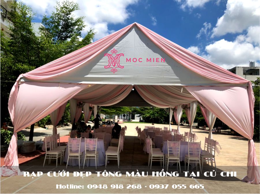 Rạp cưới tông màu hồng phấn tại TPHCM