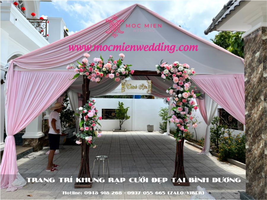 Trang trí cổng hoa, khung rạp cưới theo tông màu yêu cầu tại Bình Dương