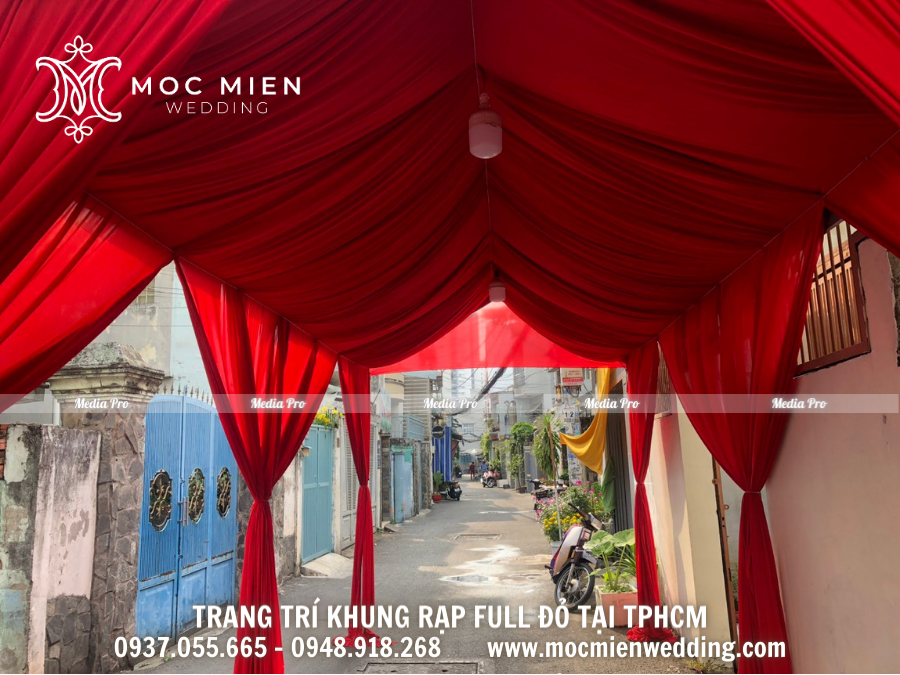 Trang trí rạp cưới full đỏ tại Quận 6