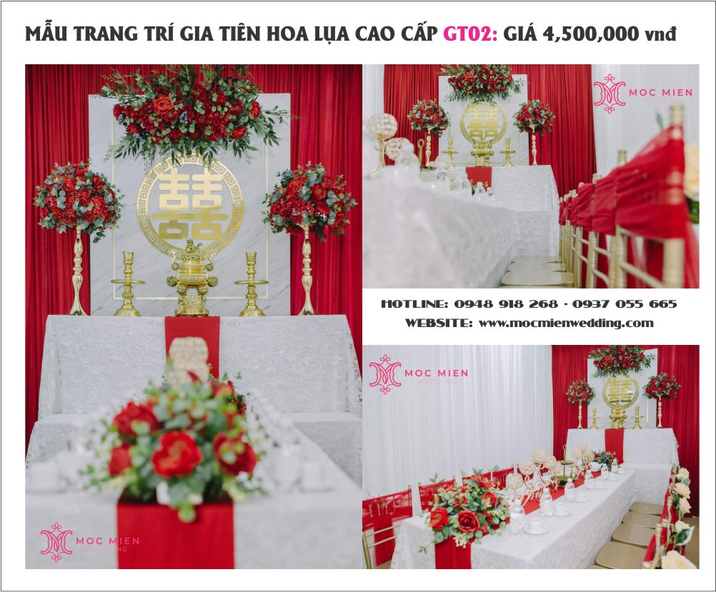 Mẫu trang trí bàn thờ gia tiên đám cưới hoa lụa cao cấp chỉ từ 4,500,000 vnđ/gói