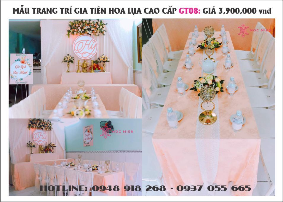 Mẫu trang trí bàn thờ gia tiên tông màu hồng cam giá chỉ 3 triệu 900