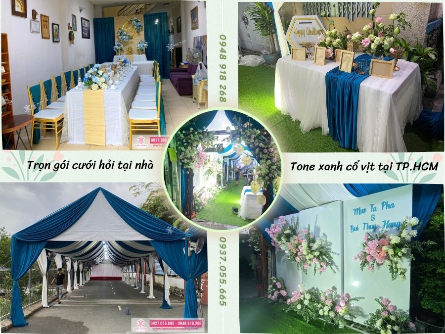 Trang trí trọn gói tone xanh cổ vịt