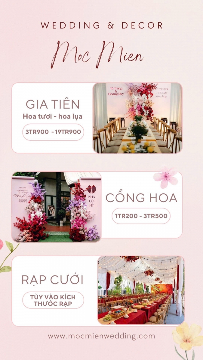 Dịch vụ trọn gói cưới tại Mộc Miên