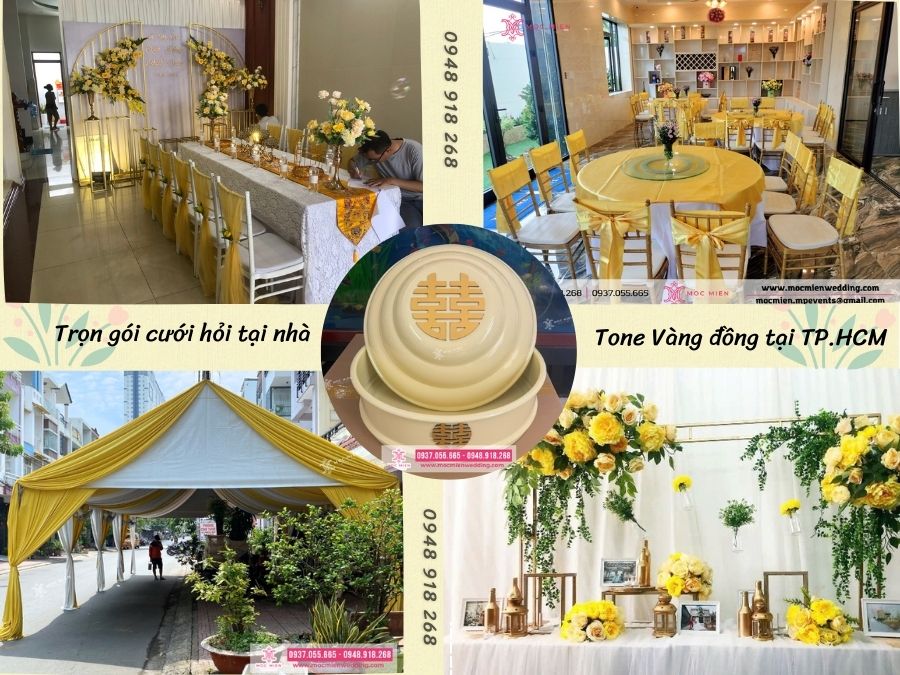 Trang trí trọn gói tone vàng đồng