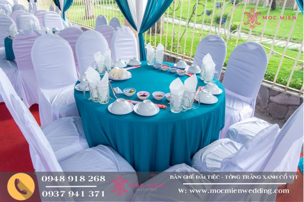 Bàn ghế ăn tiệc full trắng